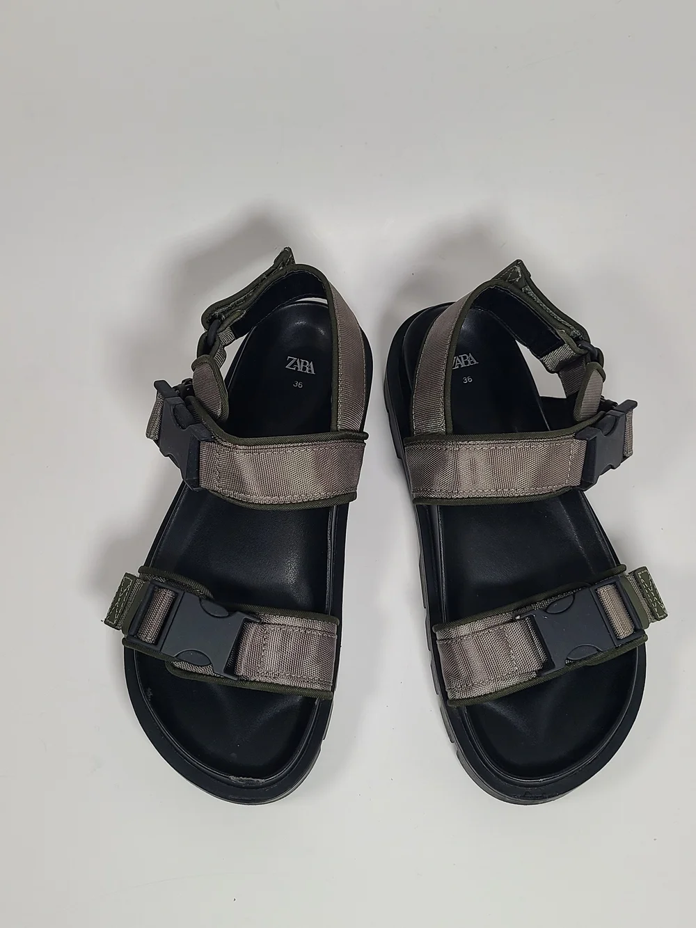 Zara Olive Green and Black Platform Strap Sandals Size 36